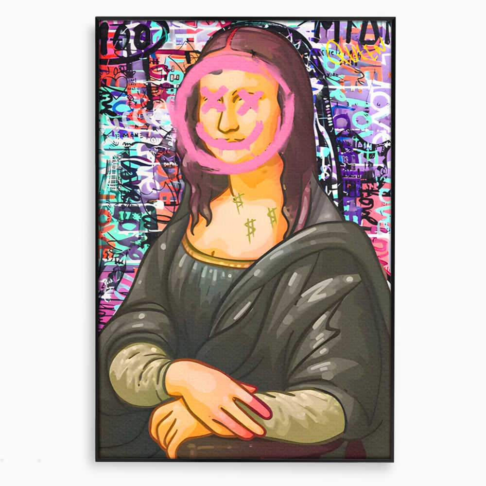 Tablou canvas cu tablou canvas cu mona lisa pop art, in rama de aluminiu negru